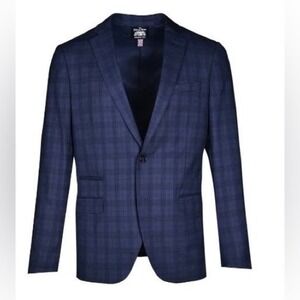 Savile Row Avedon Navy Plaid Two Button Notch Lapel Slim Fit Stretch Suit Jacket